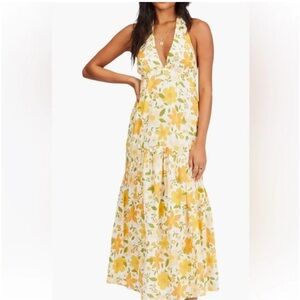 Billabong Feelin Retro Floral Halter Yellow Maxi/Madi Dress Size Medium